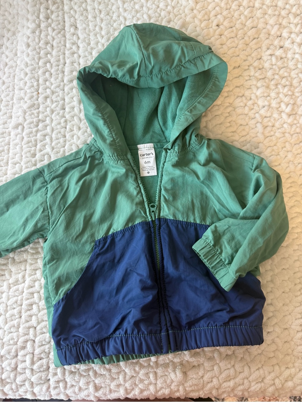 Carter's Green and Navy Hooded Baby Jacket - 6M